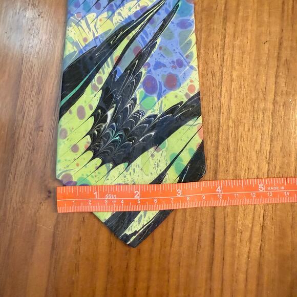 Moth Hand Marbled Silk Necktie Abstract Swirl Watercolor Sausalito, California - Picture 5 of 7